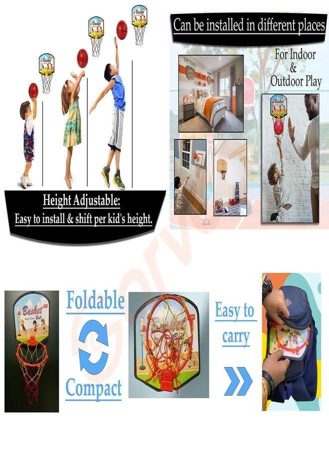 Sarvda Basket Ball for Kids Basketball Set with 1 Extra Ball Toys for Boys and Girls Portable Set with Hanging Board, Net, 2 Ball, Indoor Outdoor Games Birthday Return Gift Standard - Image 3